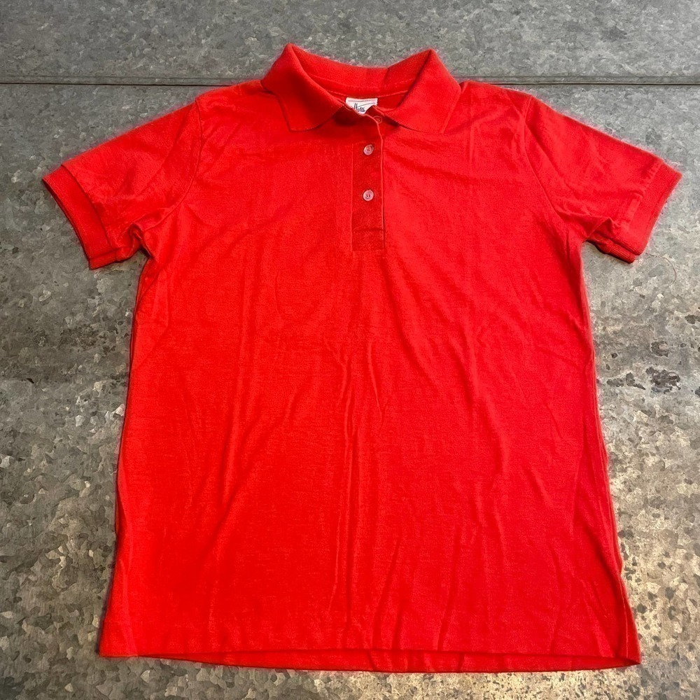 Vintage Hanes for Women USA Single Stitch Polo Shirt Red Blank Small 70s 80s